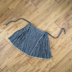 Striped Navy and Grey Wrap Around Tie at Waist Women's Skirt